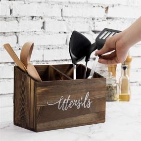 img 1 attached to 🍴 MyGift Burnt Wood Utensil Crock - Stylish Kitchen Countertop Organizer with Cursive UTENSILS Text