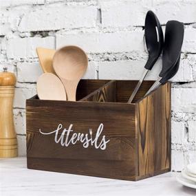 img 2 attached to 🍴 MyGift Burnt Wood Utensil Crock - Stylish Kitchen Countertop Organizer with Cursive UTENSILS Text