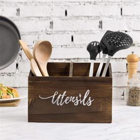 img 3 attached to 🍴 MyGift Burnt Wood Utensil Crock - Stylish Kitchen Countertop Organizer with Cursive UTENSILS Text