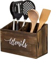 🍴 mygift burnt wood utensil crock - stylish kitchen countertop organizer with cursive utensils text logo