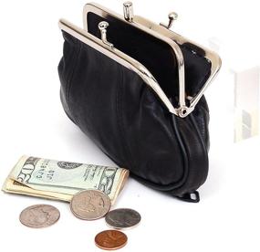 img 2 attached to Women's Black Leather Mini Wallet – ID Credit Cards Cash Coin Case Organizer with Framed & Zipper Closures