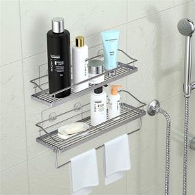 img 3 attached to 🛁 2 Pack Orimade Adhesive Shower Caddy Organizer Shelf with Towel Bar Rail - Rustproof Wall Mounted Bathroom and Kitchen Storage - No Drilling, Spice Rack Included