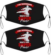 🥋 taekwondo superpower black face masks set of 2 for kids & adults - washable, reusable, adjustable, breathable cloth bandanas with 4 filters logo