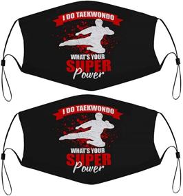 img 4 attached to 🥋 Taekwondo Superpower Black Face Masks Set of 2 for Kids & Adults - Washable, Reusable, Adjustable, Breathable Cloth Bandanas with 4 Filters