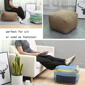 img 2 attached to 🪑 Jewderm Unstuffed Pouf Cover - Cotton Linen Footrest for Living Room and Bedroom - Soft Woven Square Poufs in Brown