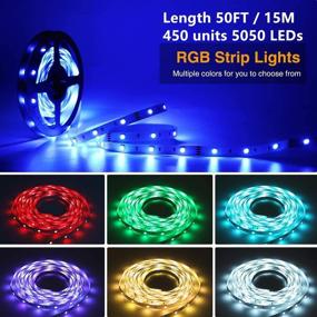 img 3 attached to Smart LED Strip Lights 50Ft with Music Sync, 5050 RGB Tape Lights 450LEDs, Remote Controller, Built-in Mic, App-Controlled for Home, Ceiling, Bedroom