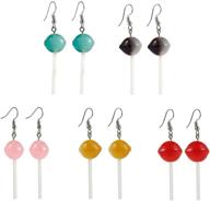 🍭 cute resin round lollipop drop earrings set – handmade candy color simulation food dangle earrings with heart shape – funny cartoon drop earrings – friendship jewelry for women and girls logo