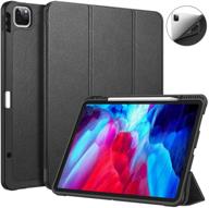 чехол casebot slimshell для ipad pro 12.9" 4-го и 3-го поколения 2020/2018 с держателем для карандаша - премиальное tpu покрытие, автоматический режим сна и бодрствования и зарядка для карандаша 2-го поколения - черный. логотип