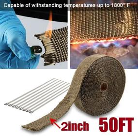 img 3 attached to High-Quality Titanium Exhaust Heat Wrap Roll - 2in x 50ft Fiberglass Fiber Heat Wrap Roll With 10 Stainless Ties, Face Mask, and Gloves - Ideal for Dirt Bikes, Motorcycles, and Car Exhaust Pipes