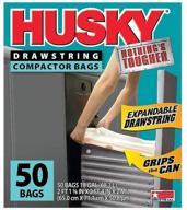 🗑️ husky poly-america 18 gallon compactor bags (2-pack of 50-count), featuring nothing's tougher drawstring, one-by-one dispensing, expandable drawstring, and grips the can technology (hk18xds050w) logo