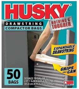 img 1 attached to 🗑️ Husky Poly-America 18 Gallon Compactor Bags (2-Pack of 50-Count), featuring Nothing's Tougher Drawstring, One-by-One Dispensing, Expandable Drawstring, and Grips The Can Technology (HK18XDS050W)