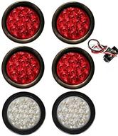 🚛 6 truck trailer 4-inch round led light - brake stop turn tail back up reverse fog (4 red + 2 white) logo