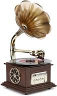 🎵 asommet gramophone record player: vintage turntable with copper horn, built-in speaker & retro nostalgic appeal - perfect for lps! (3.5mm aux-in/usb/fm radio 13.5in) logo