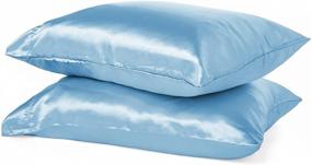 img 1 attached to 🛏️ DreamHome Satin Pillow Case – Set of 2 Zippered Pillowcases (Standard Size, Light Blue), Enhance Your Bedroom Décor!