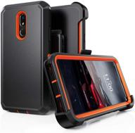 lg stylo 5 case: heavy duty shockproof protector with belt clip and kickstand - black & orange logo