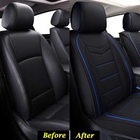 img 1 attached to Coverado Leather Seat Covers: Waterproof Faux Leather Auto Cushion Cover, Universal Fit (Full Set, Black-and-Blue) - Ultimate Protection for Cars, SUVs & Sedans