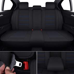 img 2 attached to Coverado Leather Seat Covers: Waterproof Faux Leather Auto Cushion Cover, Universal Fit (Full Set, Black-and-Blue) - Ultimate Protection for Cars, SUVs & Sedans