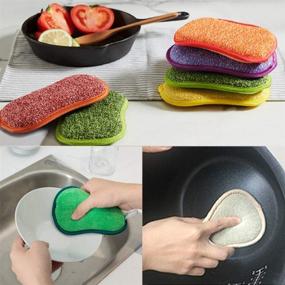 img 2 attached to 🧽 5-Pack of FYHappy Microfiber Kitchen Cleaning Scrubbing Sponges - Reusable Non-Scratch Scouring Pads for Washing Up, Dish Pan Scrubber with Heavy Duty Scrub Sponge, Random Colors + Bonus Hook