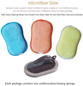 img 3 attached to 🧽 5-Pack of FYHappy Microfiber Kitchen Cleaning Scrubbing Sponges - Reusable Non-Scratch Scouring Pads for Washing Up, Dish Pan Scrubber with Heavy Duty Scrub Sponge, Random Colors + Bonus Hook