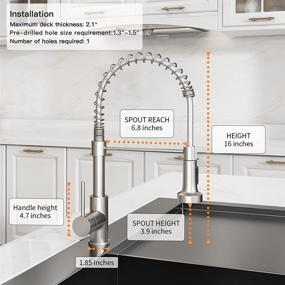 img 1 attached to 🚰 OWOFAN Low Lead Commercial Solid Brass Single Handle Pull Down Sprayer Spring Kitchen Faucet, Brushed Nickel Finish - Ideal for Kitchen Sinks