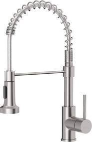 img 4 attached to 🚰 OWOFAN Low Lead Commercial Solid Brass Single Handle Pull Down Sprayer Spring Kitchen Faucet, Brushed Nickel Finish - Ideal for Kitchen Sinks