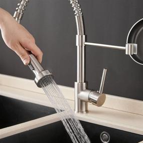 img 3 attached to 🚰 OWOFAN Low Lead Commercial Solid Brass Single Handle Pull Down Sprayer Spring Kitchen Faucet, Brushed Nickel Finish - Ideal for Kitchen Sinks