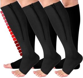 img 4 attached to 🧦 Get the Best Compression Socks with Zipper: 3 Pairs of Open Toe, 15-20 mmHg Zippered Compression Stockings for Women and Men