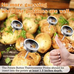 img 1 attached to 🥔 KT THERMO Potato Baking Stand Thermometer for Perfectly Baked Potatoes, Includes Potato Masher for Smooth Mashed Potatoes - Ideal for Sweet Potato, Russet Potatoes, Mini Button – Durable Stainless Steel Dial Potato Tool for Grilling, Set of 4