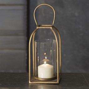 img 1 attached to 🏮 Large Tribeca Gold - Antique Brass Metal Lantern Candle Holder with Clear Glass for Home Decor - Modern Rustic Vintage Farmhouse Style, Attractive and Graceful, Suitable for Indoor and Outdoor Use