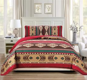img 1 attached to 🛏️ Luxurious Oversize Quilted Bedspread: Western Southwestern Native American Tribal Navajo Design in Brown Green and Burgundy by Rugs 4 Less (Full/Queen)