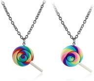 🍭 set of 2 cute colorful rainbow lollipop necklaces, adjustable long sweater chains, lovely swirl lollipop candy pendants, sugar sweets jewelry for women, girls, and men logo