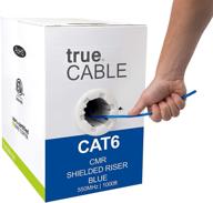 🔒 премиум truecable cat6 экранированный восходящий (cmr), 1000 футов, синий, 23awg твердая чистая медь, 550мгц, предупреждение etl, общая фольговая защита (ftp), сплошной эфирный кабель - решение для высокопроизводительной сетевой передачи логотип