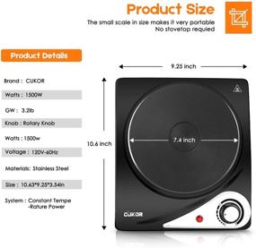 img 3 attached to CUKOR Hot Plate: 1500W Electric Single Burner for Cooking - Portable Stove with Cast-Iron Construction, Stainless Steel, Non-Slip Rubber Feet