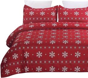 img 1 attached to 🎅 Набор наволочек для одеяла Vaulia размера Queen из легкого микрофибра с узором снежинок, в праздничном красном цвете на Рождество и Новый год.