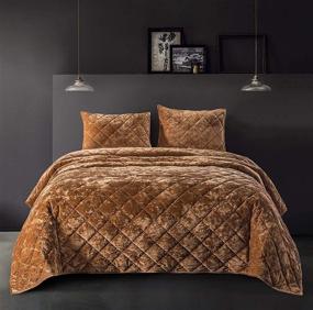 img 4 attached to 🛏️ Shalala Lightweight Bedding Comforter Set Velvet Quilt Set Luxury Coverlet for All Season Diamond Quilting Bedspread with Soft Brushed Microfiber Back Machine Washable King Caramel Gold: Experience Deluxe Comfort and Style