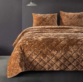 img 3 attached to 🛏️ Shalala Lightweight Bedding Comforter Set Velvet Quilt Set Luxury Coverlet for All Season Diamond Quilting Bedspread with Soft Brushed Microfiber Back Machine Washable King Caramel Gold: Experience Deluxe Comfort and Style