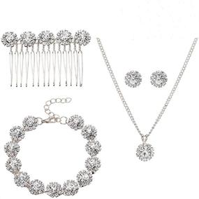 img 4 attached to 💍 Ammei Bridal Wedding Jewelry Set: Exquisite Crystal Side Comb Earrings, Necklace, and Bracelets (5 Pieces)