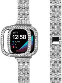 img 3 attached to 💎 Блестящий рейнстоун металлический браслет для Fitbit Versa 3/Versa Sense - Banband Bling Bands с чехлом бампером (серебро)