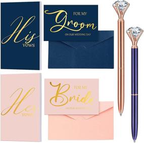 img 4 attached to 💍 Elegant Wedding Vows Book Set – Eaasty Collection: Includes 2 Gold Foil Groom and Bridal Vows Books, Stylish Wedding Vows Notebook, 2 Foldable Vows Cards with Envelopes, and 2 Crystal Diamond Ballpoint Pens – Perfect Wedding Present