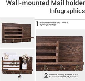 img 2 attached to Wall Mounted Key Mail Holder Wooden Mail Sorter with Double Key Hooks and Floating Shelf - Home Decor for Entryway or Mudroom, Dark Brown