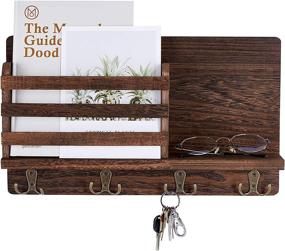 img 3 attached to Wall Mounted Key Mail Holder Wooden Mail Sorter with Double Key Hooks and Floating Shelf - Home Decor for Entryway or Mudroom, Dark Brown