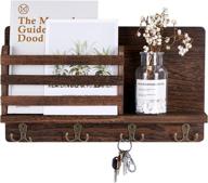 wall mounted key mail holder wooden mail sorter with double key hooks and floating shelf - home decor for entryway or mudroom, dark brown логотип