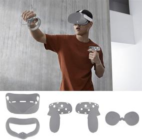 img 3 attached to Colohas VR Cover for Oculus Quest 2: Front Head Cover, Lens Protector, Anti-Throw Controller Grip Cover, Silicone Face Cover with Sweat Guard, Anti-Leakage Cushion Pad (Gray)