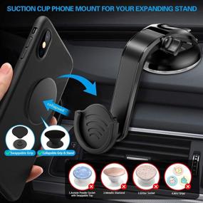 img 3 attached to Suction Cup Phone Holder for Socket Users - pop-tech Dashboard Car Phone Mount with Adjustable 360°Rotation, Includes 3M Sticky Adhesive Replacement - Black