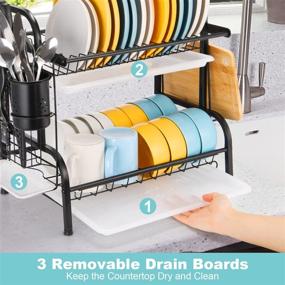 img 2 attached to 🍽️ 2-Tier Stainless Steel Dish Drying Rack with Drainboard - Large, Rust-Proof Dish Drainer for Kitchen Counter - Includes Utensil Holder, Cutting Board Holder - Black