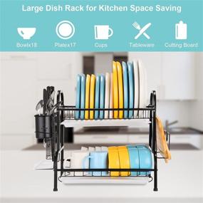 img 3 attached to 🍽️ 2-Tier Stainless Steel Dish Drying Rack with Drainboard - Large, Rust-Proof Dish Drainer for Kitchen Counter - Includes Utensil Holder, Cutting Board Holder - Black