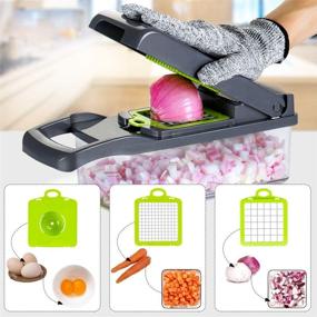 img 2 attached to Cambom Gray Vegetable Chopper Mandoline Slicer Dicer with Colander Basket And 🥦 Container Onion Cutter with Protective Gloves - Onion Chopper for Efficient Food Preparation