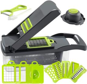 img 4 attached to Cambom Gray Vegetable Chopper Mandoline Slicer Dicer with Colander Basket And 🥦 Container Onion Cutter with Protective Gloves - Onion Chopper for Efficient Food Preparation