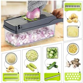 img 1 attached to Cambom Gray Vegetable Chopper Mandoline Slicer Dicer with Colander Basket And 🥦 Container Onion Cutter with Protective Gloves - Onion Chopper for Efficient Food Preparation