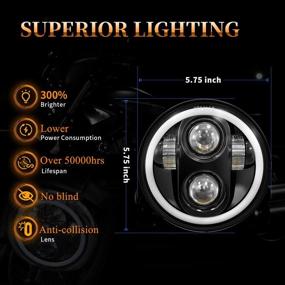 img 3 attached to Фары TRUCKMALL с LED-подсветкой Halo DRL для мотоцикла Harley Davidson Street Bob Super Wide 🚚 Glide Low Rider Night Rod Softail Custom Iron 883 Dyna Indian Scout Triumph в черном (5.75 дюймов)